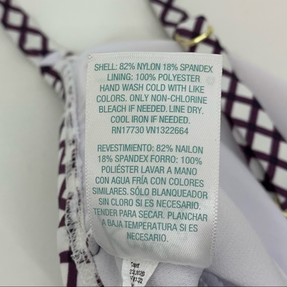 Kona Sol Burgundy Purple White Patterned Adjustable Tankini Bikini Top New Nwt - Picture 9 of 15